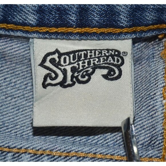 Southern Stitch Ladies Straight Leg Embroidered Denim Blue Jeans Size 33 33R - Picture 8 of 12